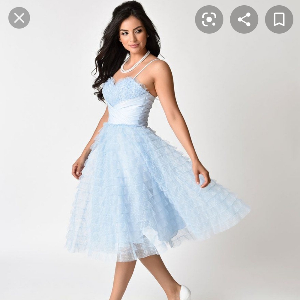 Unique Vintage 1950s Blue Ruffled Tulle dr…